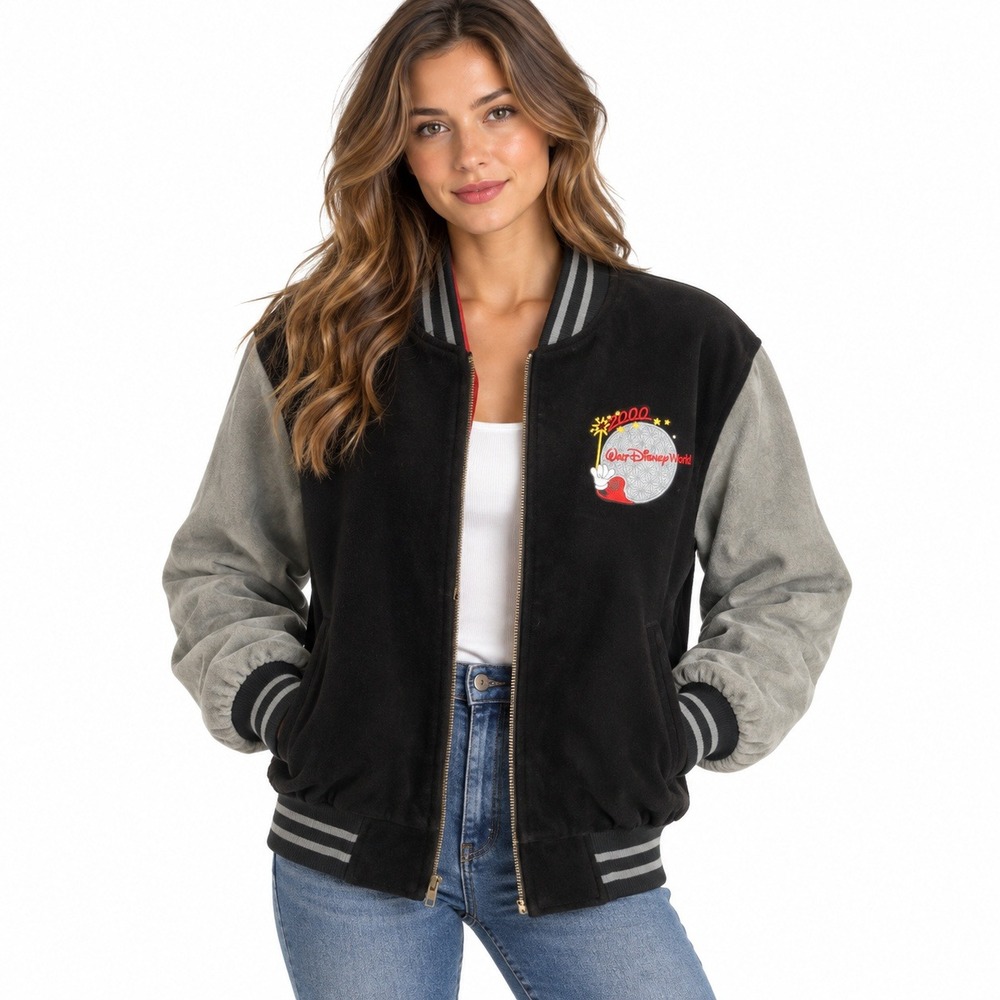 Walt Disney World Women Coat 2000 Millennium Sorcerer Mickey Suede Varsity Sm
